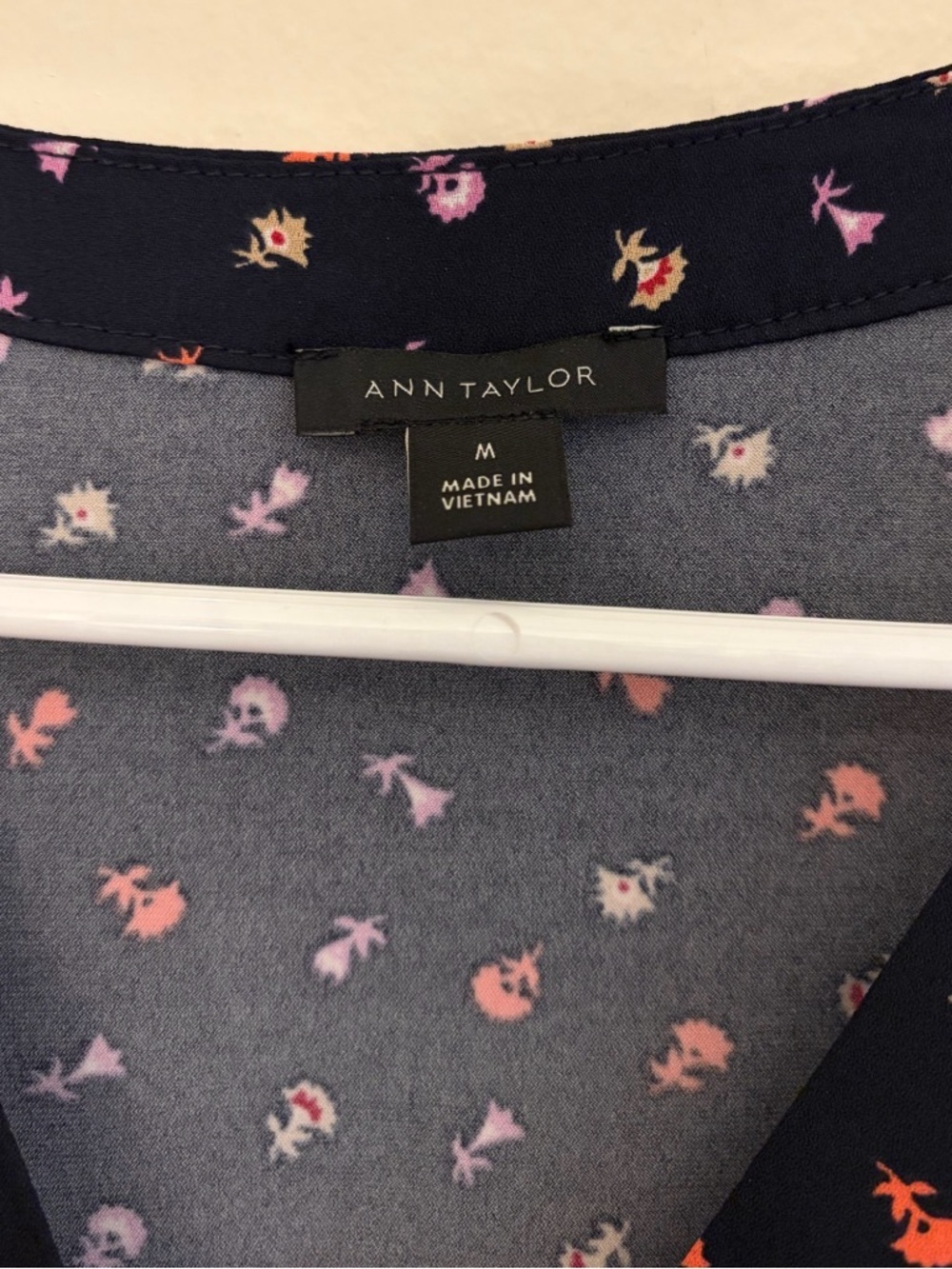Ann Taylor Navy Floral V-Neck Blouse - Picture 2 of 5